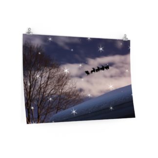 Santa And His Reindeer Fly Across The Sky Christmas Poster