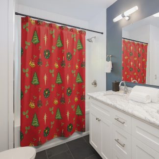 Festive Red CHRISTMAS SHOWER CURTAIN