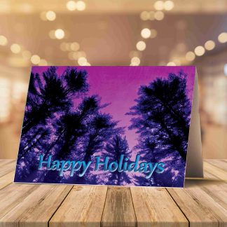 Purple Sky Pine Trees CHRISTMAS CARD