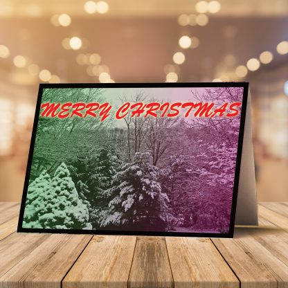 Colorful Snowy Pines CHRISTMAS CARD