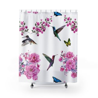 Hummingbird Pink Flowers Shower Curtain