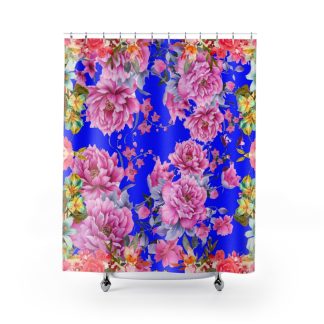 Flowers Pink and Blue Shower Curtain