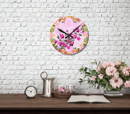 Floral Pink Flowers Clock