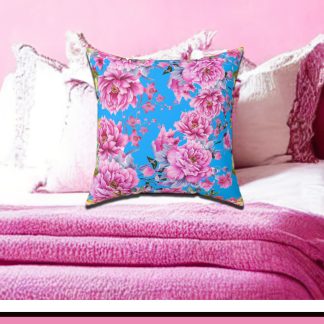 Teal-Pink Flowers Pillow